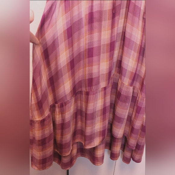 Terra & Sky Tiered Peasant Dress Size 2X Plum Plaid Pockets Business Casual Boho - Picture 7 of 13